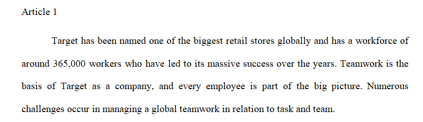 Details (C) GLOBAL TEAMWORK it has topics and write six scholarly articles about TARGET STORE