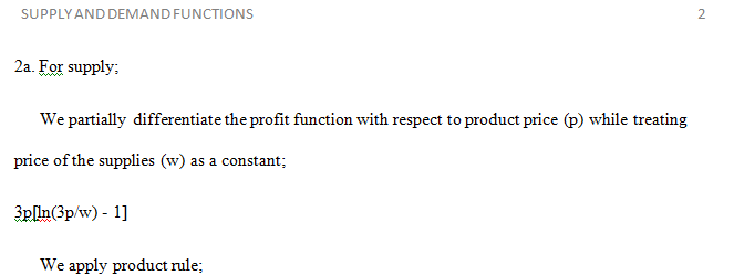 Find the supply function of the product and demand for the supplies.