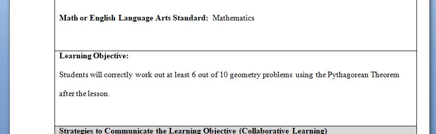 How the teacher communicates the learning objectives during instruction