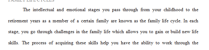 In a 2-3 page paper discuss each of the family life cycles. 