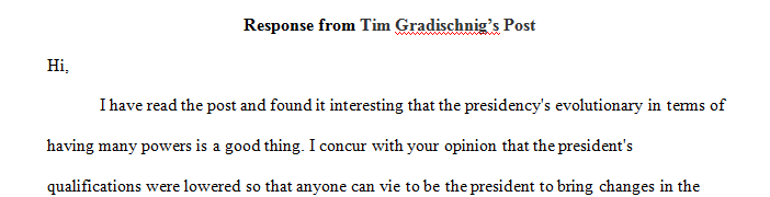 Read the post from Tim Gradischnig and respond to him in 2 paragraphs if you agree or disagree