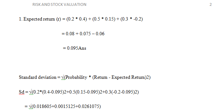 Risk and stock valuation calculations