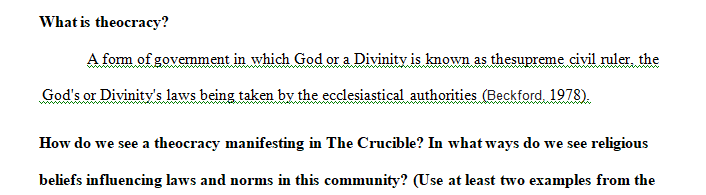 The community featured in The Crucible is a theocracy