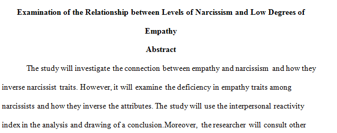 This study will examine the relationship between levels of narcissism