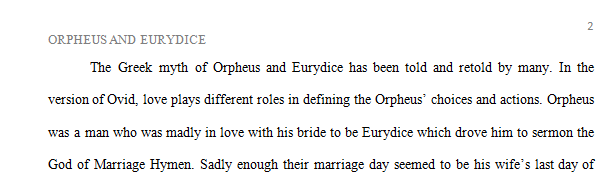 Write a well-developed and well-supported 500-word essay on the roles of love and/or desire in Ovid’s version of the The Story of Orpheus and Eurydice.