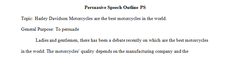 Write an outline of a persuasive speech using the template attached as a guide