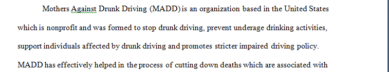 Writing assignment for EAP about a social movement Called 'Mother Against Drunk Driving