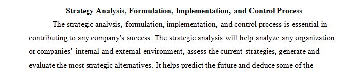 In the strategy ANALYSIS FORMULATION IMPLEMENTATION AND CONTROL process