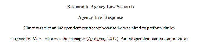 Respond to Agency Law scenario