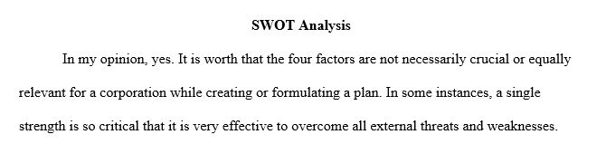 Do you think organizations differ from each other when placing importance on areas of the SWOT analysis?