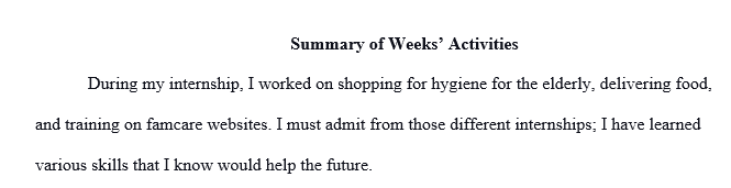 Need help with a journal, I worked on shopping for hygiene for the elderly, delivering food, and training on famcare website.