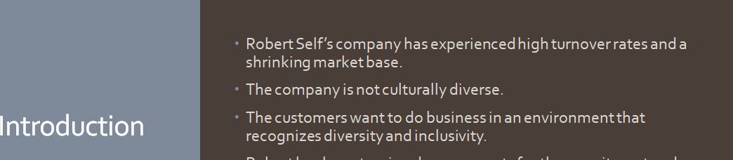 Organizational recommendations for Robert Self’s company.