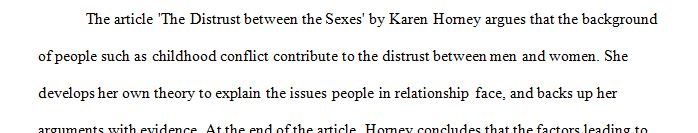 Type 2-3 pages rhetorical analysis of Karen Horney the distrust between sexes