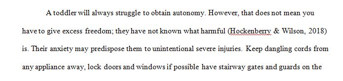 Work on a paper providing anticipatory guidance education for the parent(s) of a toddler  