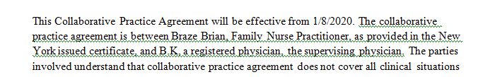 Write a hypothetical collaborative practice agreement for Family Nurse Practitioner