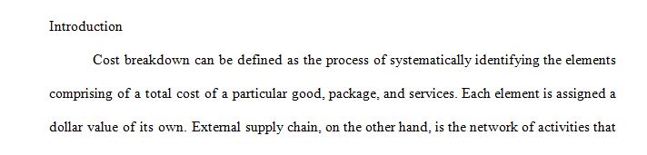 Writing about the cost breakdown and external supply for the food chain In and Out