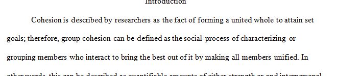 8 page paper about the role of group cohesion within group dynamics.