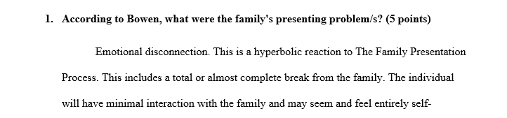 According to Bowen what was the family's presenting problems?