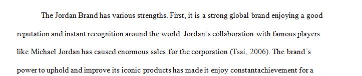 Analysis of Strengths (S) for Jordan Brand.