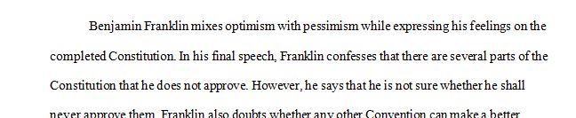 Benjamin Franklin’s Final Speech in the Constitutional Convention