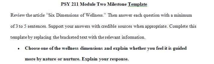 Choose one of the wellness dimensions