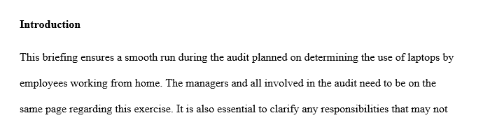 Develop an "intake" briefing for middle managers who will be assisting in the planning and execution of an internal audit