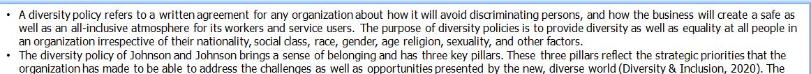 Evaluate the diversity policies of Johnson & Johnson as a leader