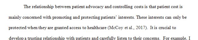 What is the relationship between patient advocacy and controlling costs