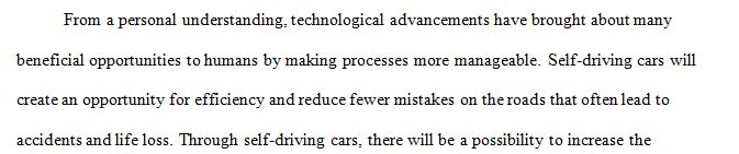 Write a paragraph (100 words) about your opinion of self-driving cars.