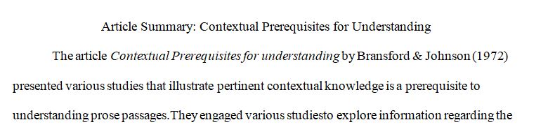 Write a report (350 words) of the Bransford & Johnson (1972) journal article