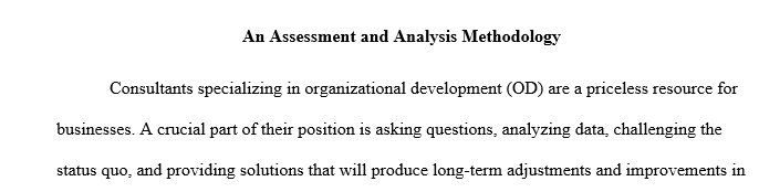 You will need to develop an assessment and analysis methodology based on the Bushe, G. and Marshak, R. (2015).