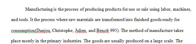 My topic is going to be over manufacturing methods 