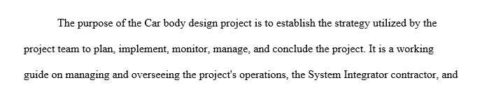 One paragraph summary should be developed for Car body design development within the portfolio.