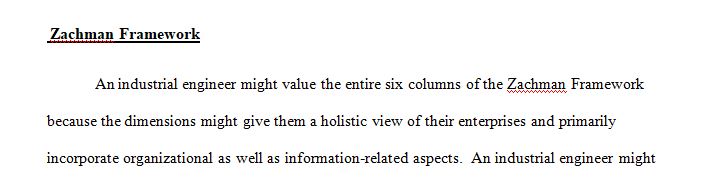 Three of our readings in this unit describe the evolution of the Zachman Framework