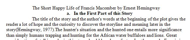 Analysis of The Short Happy Life of Francis Macomber