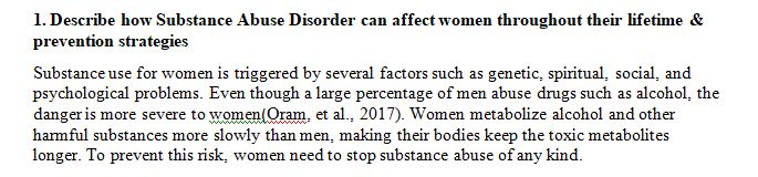 Describe how Substance Abuse Disorder can affect women