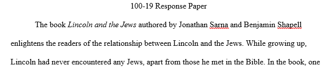 For this assignment, you will need to go to Amazon.com and type in "Lincoln and the Jews" in the Amazon search window.