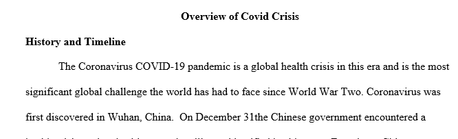 Research and identify six articles that provide an overview and history of the CoVid Crisis