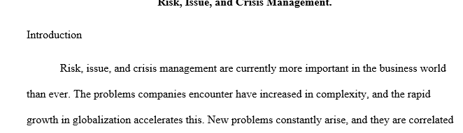  Risk Issue and crisis management