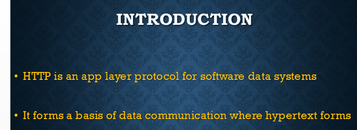 The Hypertext Transfer Protocol (HTTP) is an application layer protocol for distributed, collaborative, hypermedia information systems.