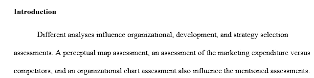 Write a 500-750-word summary of how the Marketing Expenses Perceptual Map and Organizational Chart were influenced by the analysis prepared.