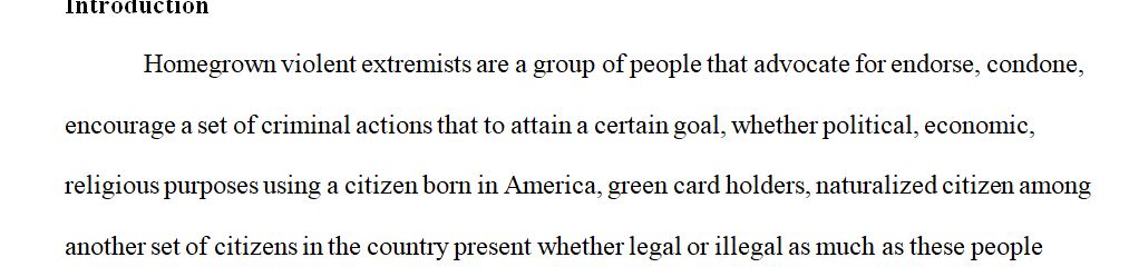 Write your opinion on Homegrown Violent Extremism or Global Terrorism without using first or second person