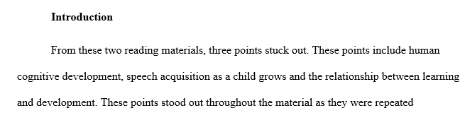 3 main points that stuck out to you from the reading materials with accompanying reflective comments on why you selected these three points.