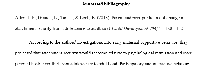  As mentioned in the Module/Week 3 presentation, a good annotated bibliography should include the citations for each source