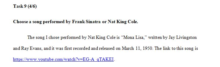 Choose a song performed by Nat King Cole or Frank Sinatra.