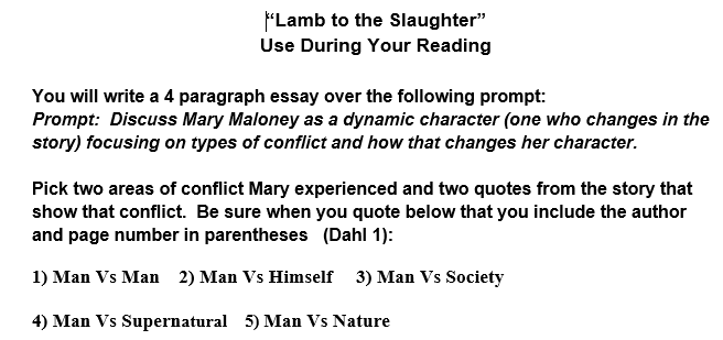 Discuss Mary Maloney as a dynamic character (one who changes in the story) focusing on types of conflict and how that changes her character.