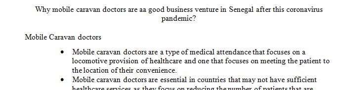 Why mobile caravan doctors are aa good business venture in Senegal after this coronavirus pandemic